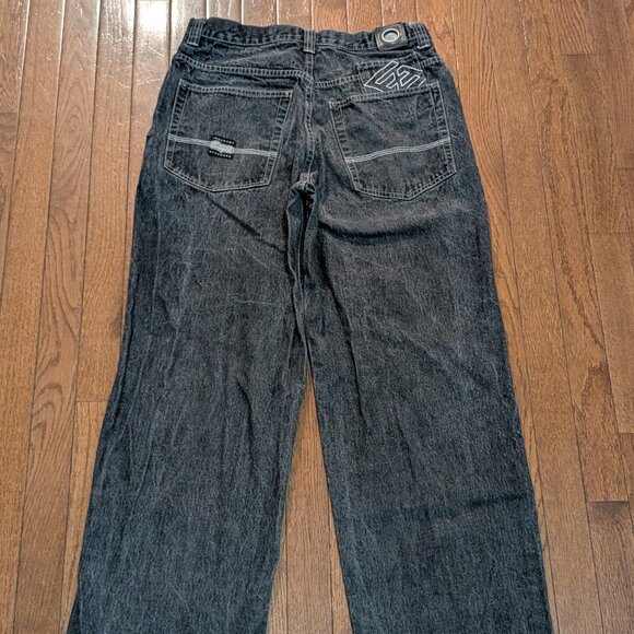 Y2K Baggy Embroidered Enyce Black Stonewashed Denim Jeans - Size 32x32 - Picture 1 of 5